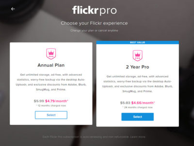 Flickr Pro 2年契約