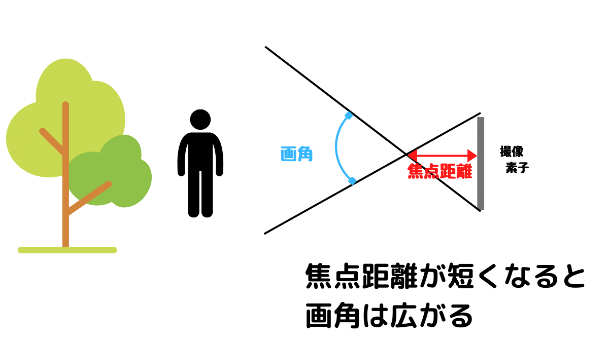 焦点距離が短くなるなら画角は広がる